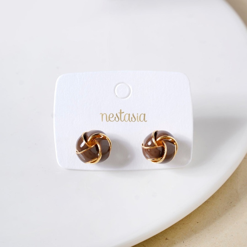 Twisted Knot Studs Brown