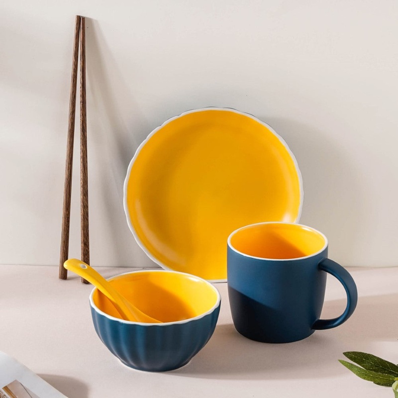 Chrome 5 Piece Blue Snack Set For 1