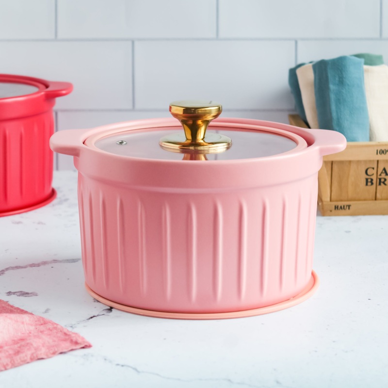 Cooking Pot with Glass Lid Pink