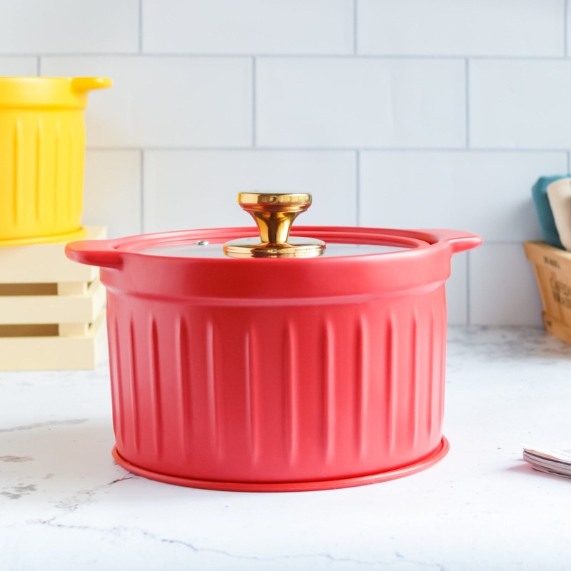 Cooking Pot with Glass Lid Red