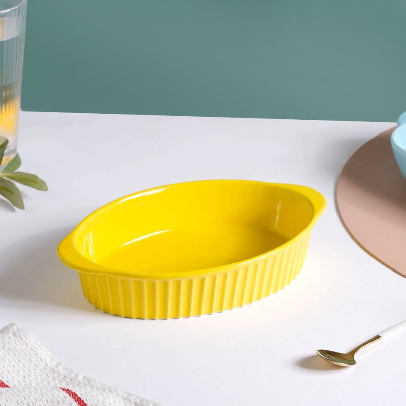 Oval Microwave Baking Pan Yellow 8.5 Inch