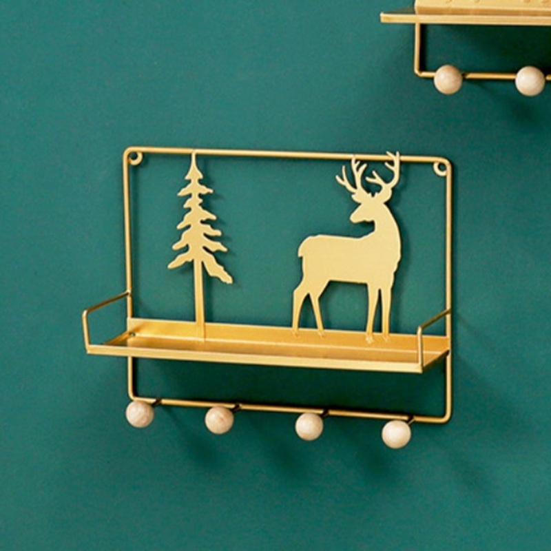 Wall Hanging Shelf Reindeer Rectangle Gold
