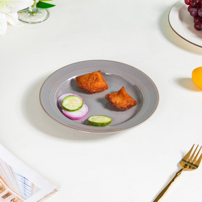 Ceramic Clay Snack Plate Grey 8 Inch