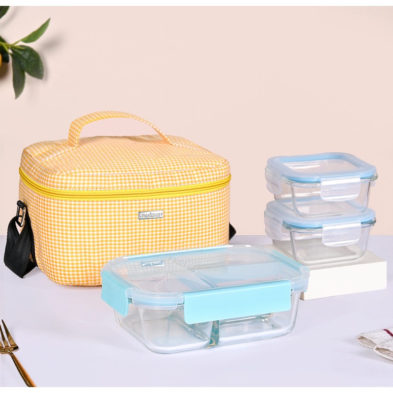 All Fresh Glass Tiffin And Insulated Bag Set Of 4