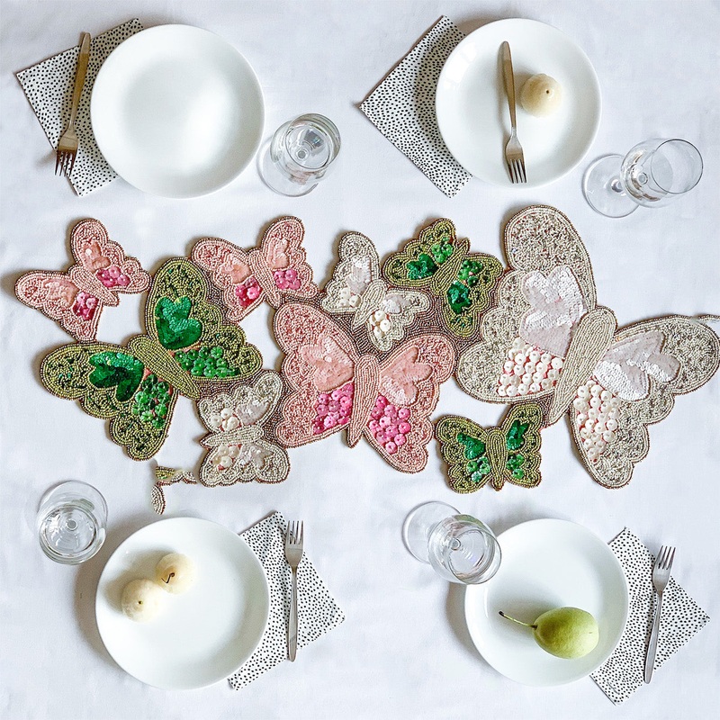 BEADS Butterfly Runner - Pink Green White