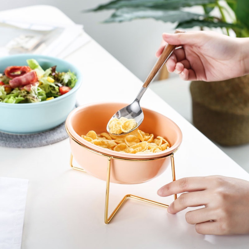 Ceramic Bowl With Metal Stand Peach 800 ml
