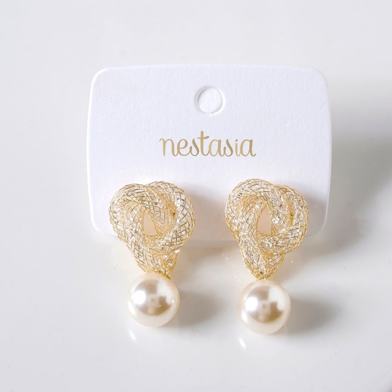 Iridescent Twist And Pearl Drop Earrings Gold