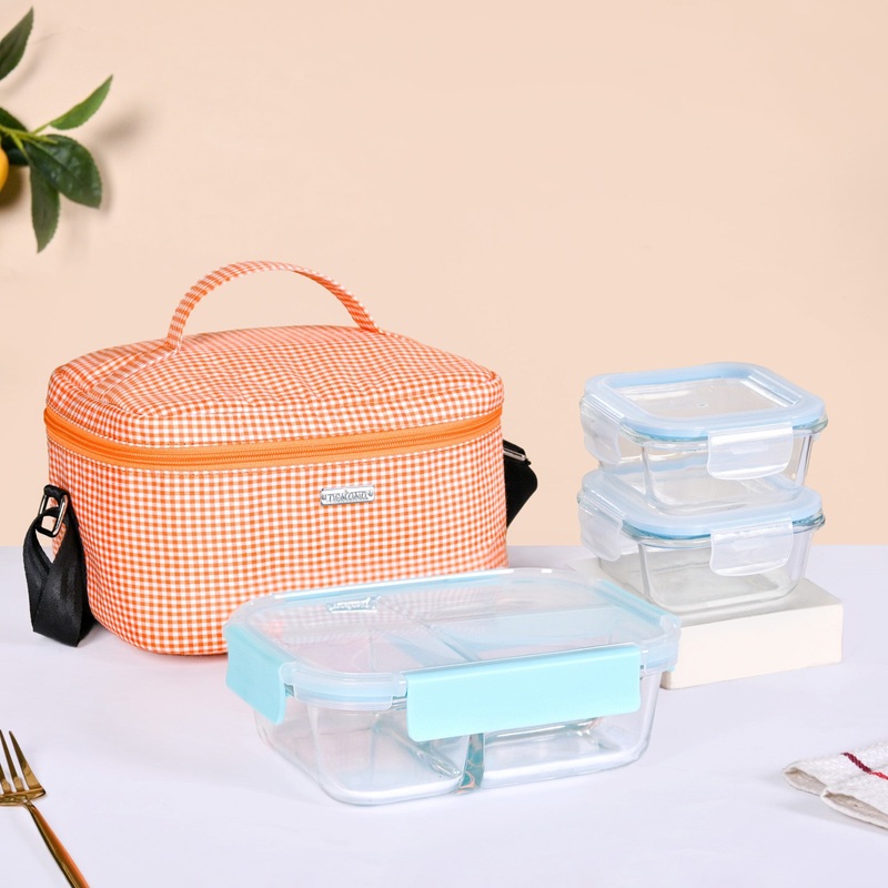 Office Time Glass Lunchbox And Insulated Lunch Bag Set