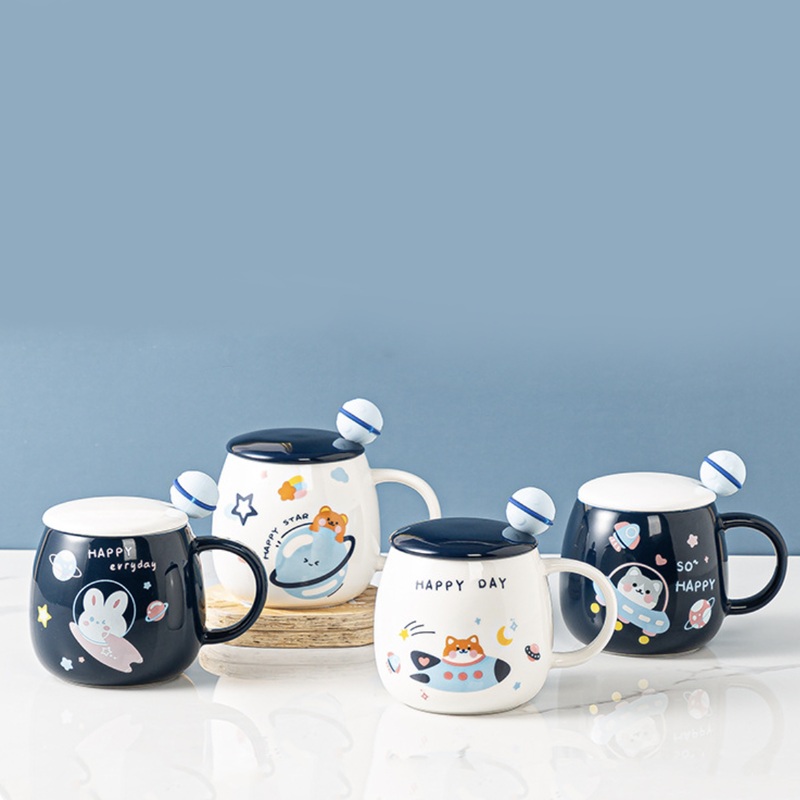 Space Animal Cup With Lid and Spoon