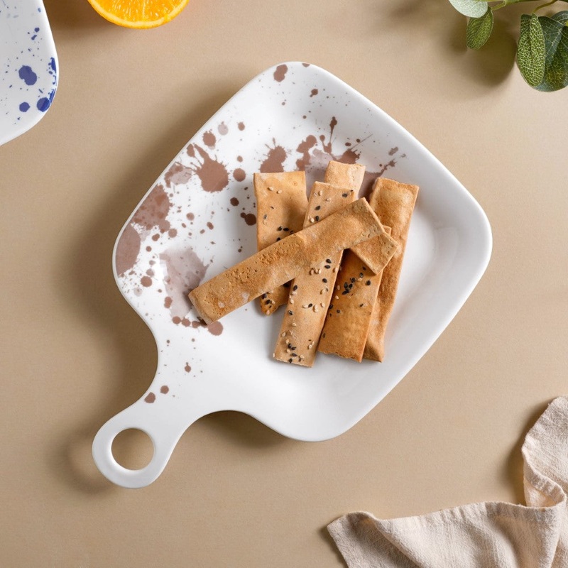 Splash Patterned Snack Plate With Handle Brown 11 Inch