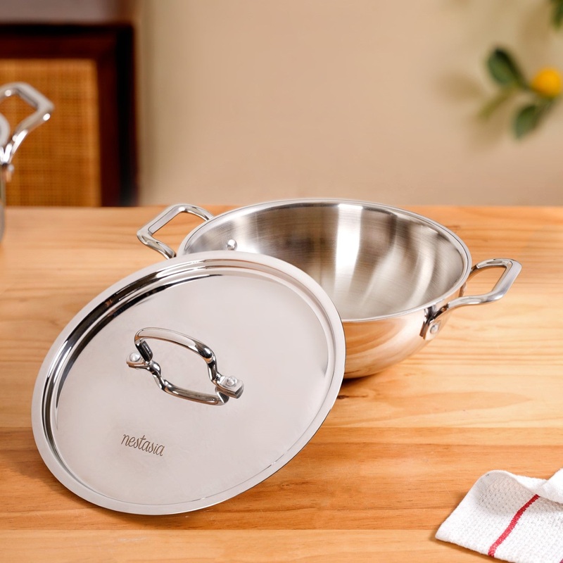 Stainless Steel Tri Ply Kadai With Lid 3000ml