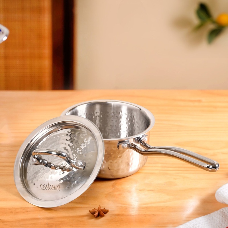 Textured Stainless Steel Deep Saucepan Tri Ply 1000ml