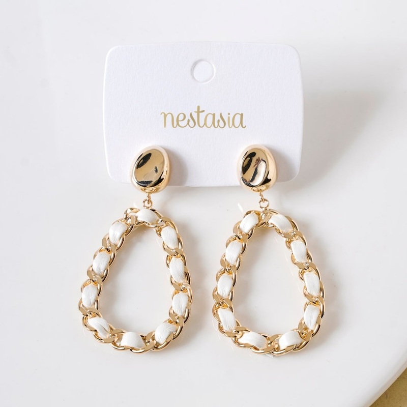 White Threaded Gold Danglers