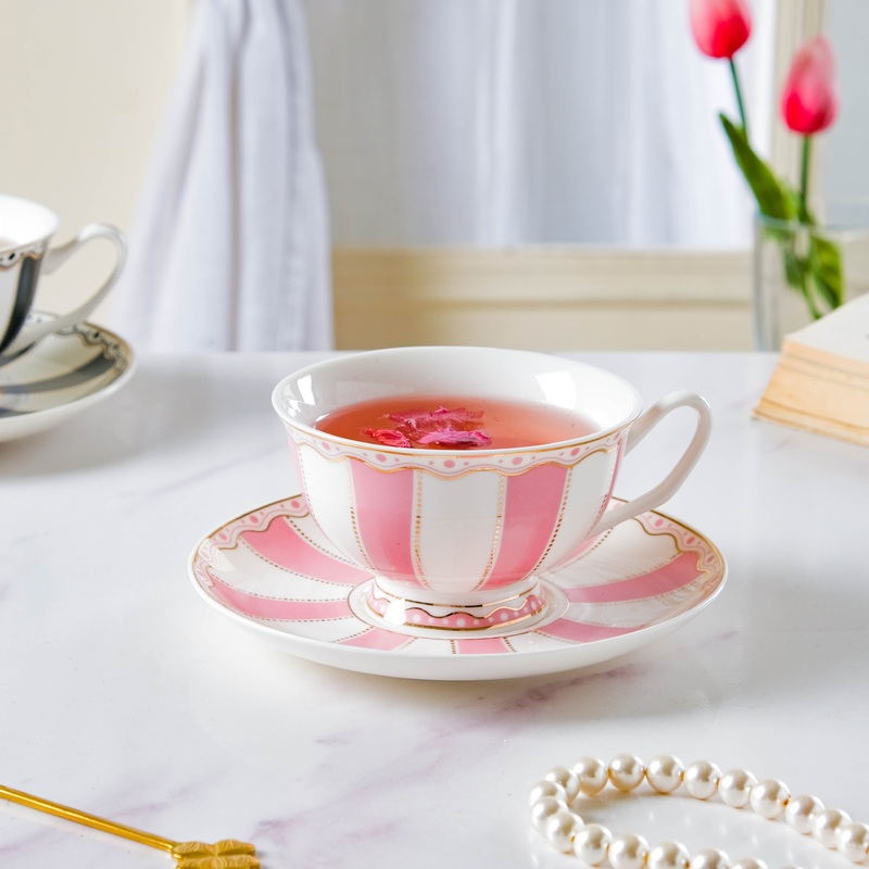 Azalea Pink Ceramic Cup and Saucer Set 150 ml