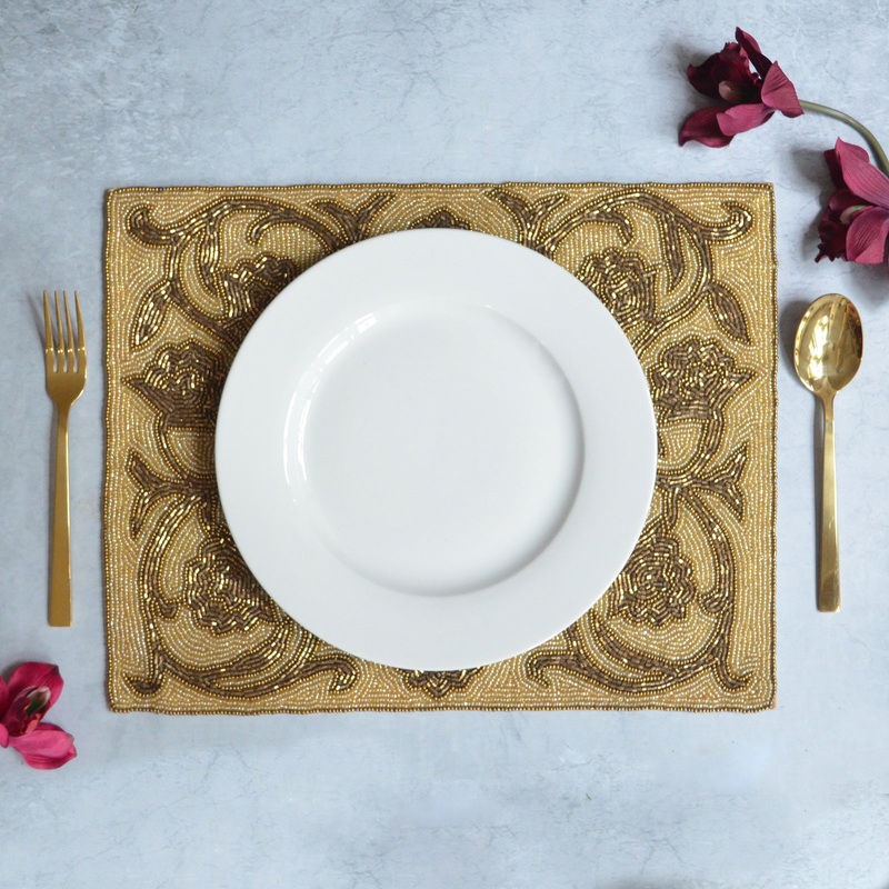 Beads Gold Rectangle Table Mat