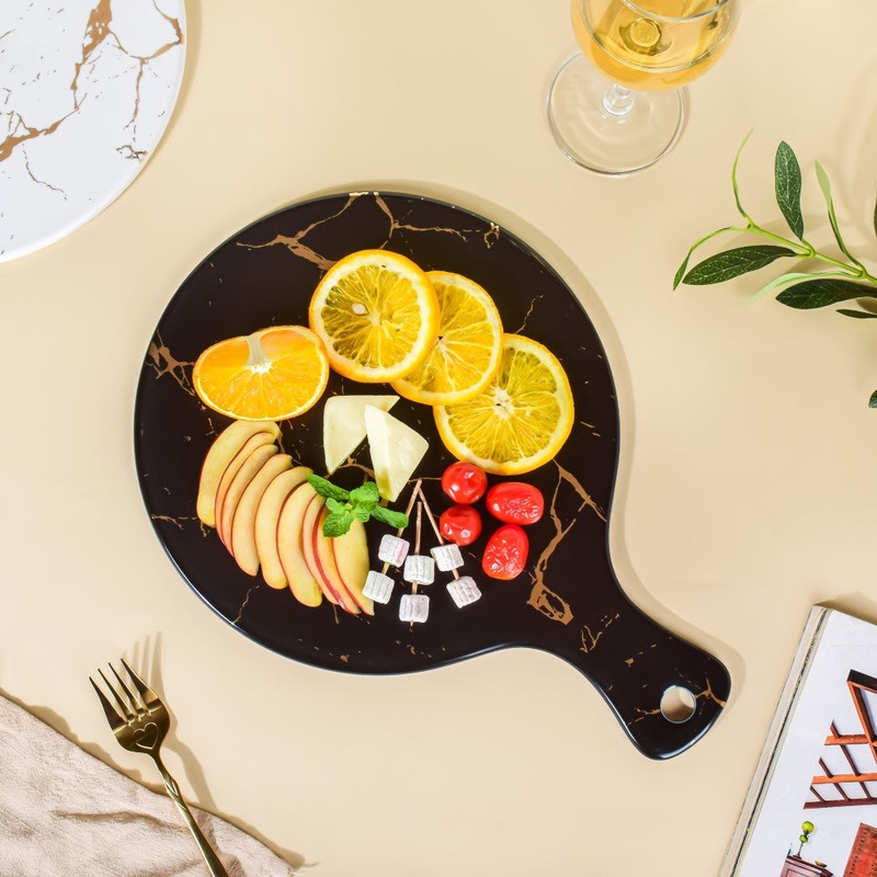 Marble Round Serving Platter Black