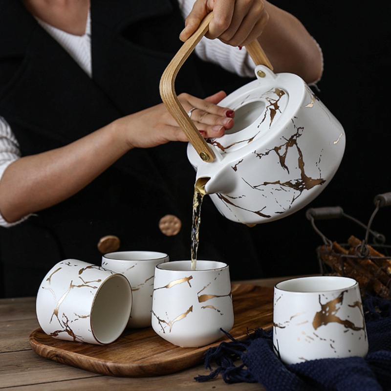 Marble White Gold Tea Set