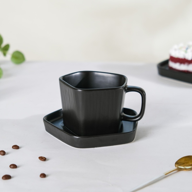 Pentagon Mug with Saucer Black