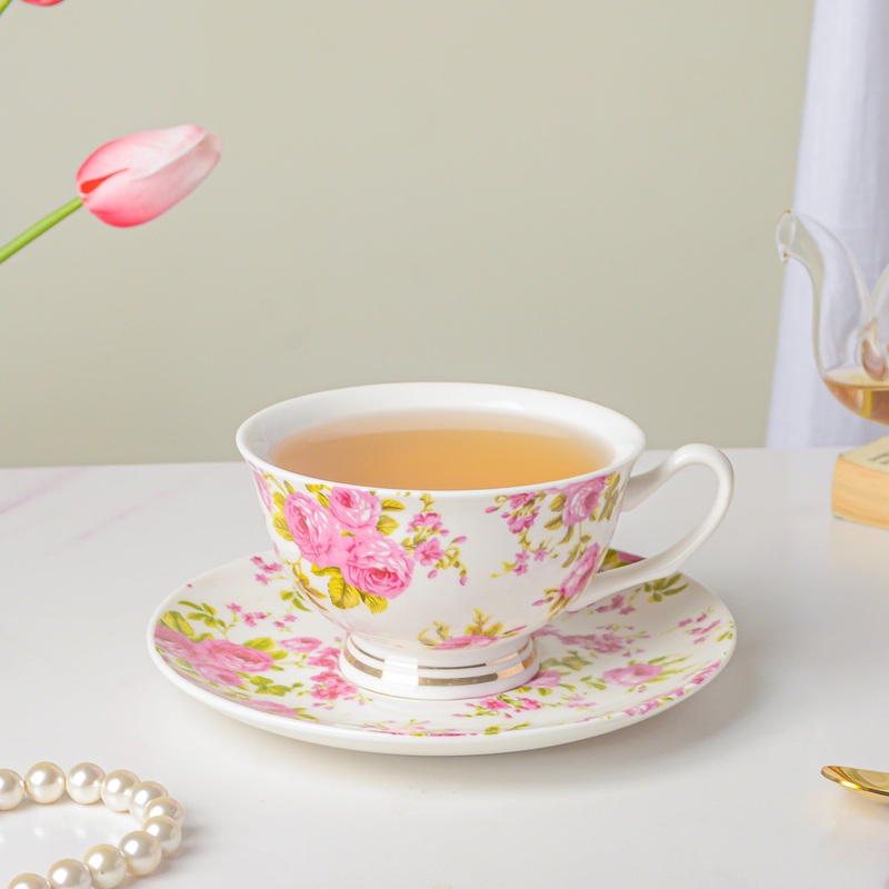 Pink Rose Ceramic Cup And Saucer Set 150 ml