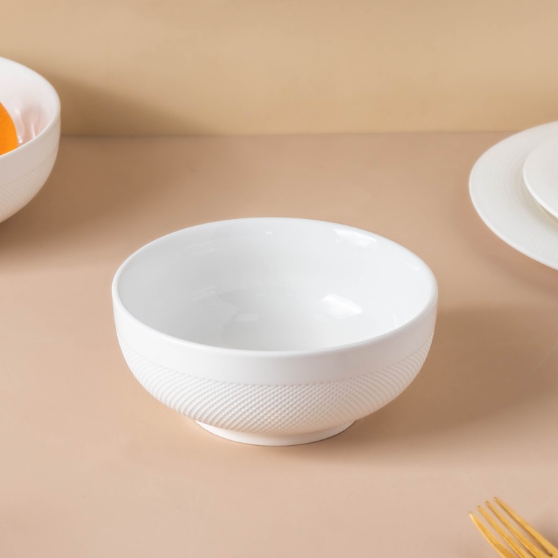 Riona Textured Ceramic Popcorn Bowl White 500 ml