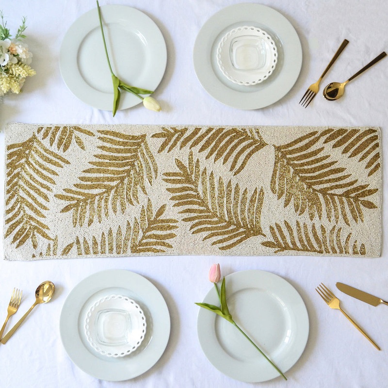 BEADS White and Gold Runner