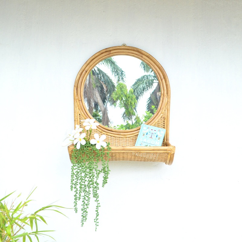 Cane Mirror with Shelf