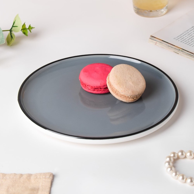 Cara Sleek Ceramic Snack Plate Grey 8 Inch