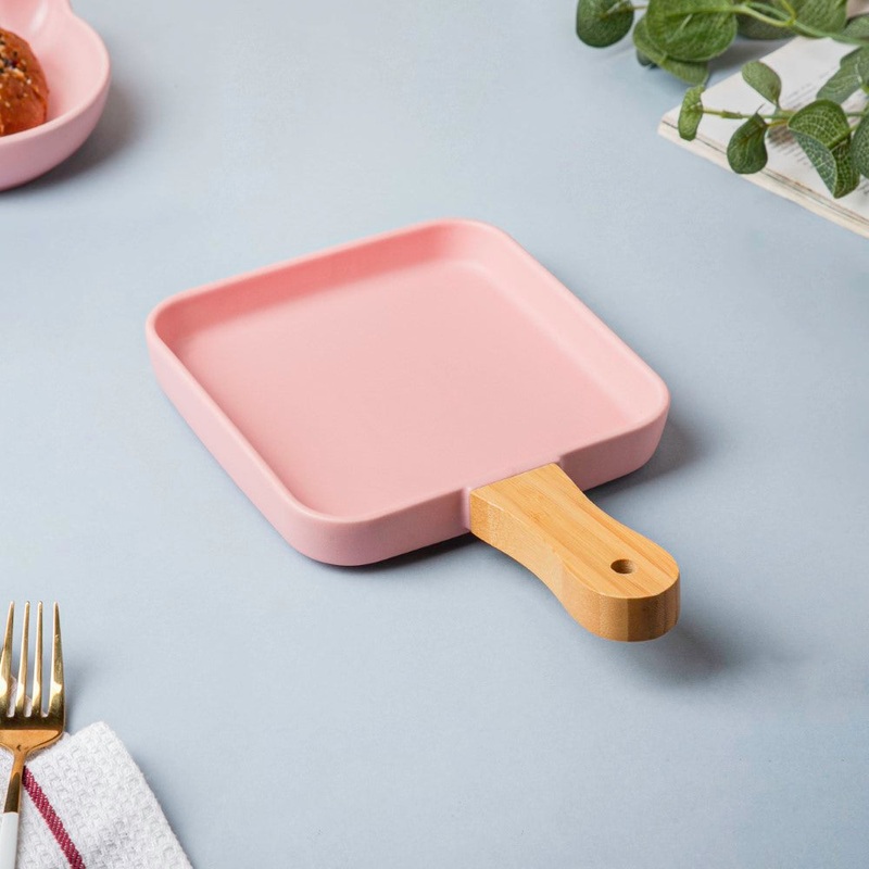 Square Plate With Wooden Handle