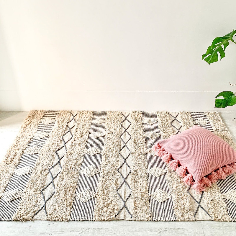 BOHO Harper Handwoven Rug - White & Grey