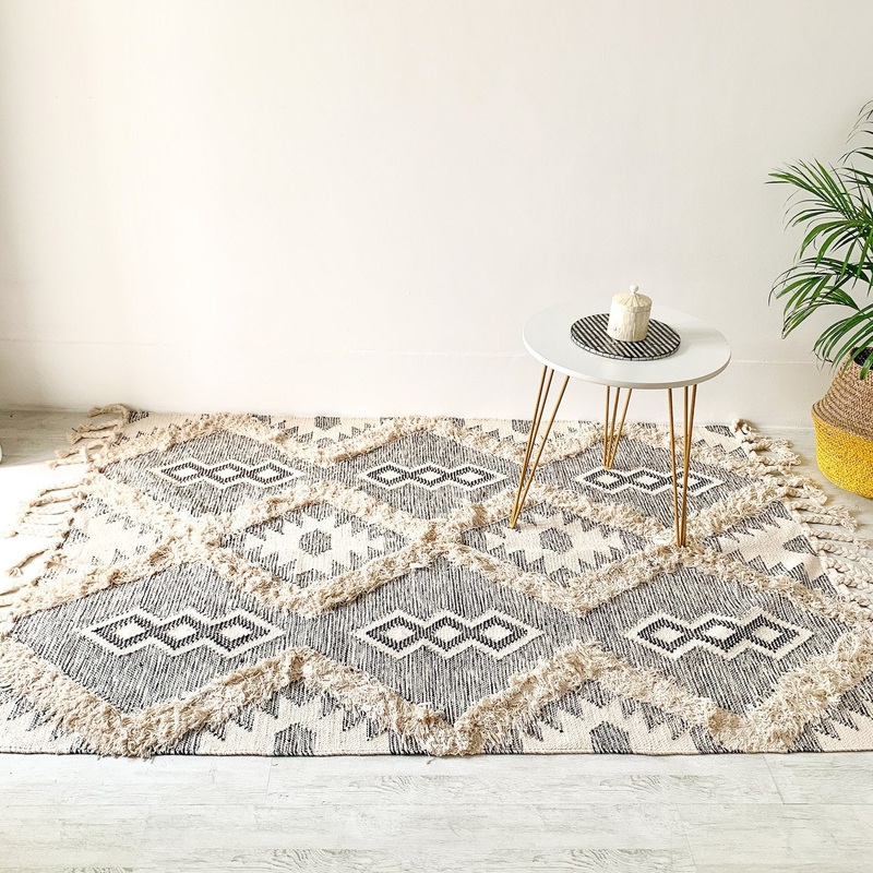 BOHO Lydia Morrocan Hand Woven Rug - Grey & Natural