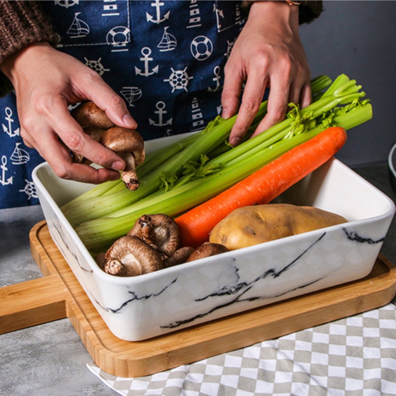 CHICERAMIC marble rectangle dish with bamboo board