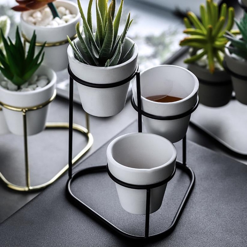 Planter Stand of 3 White Black