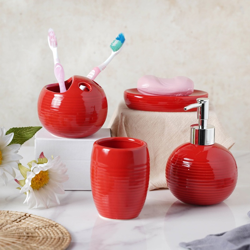 Red Ceramic Bath Set