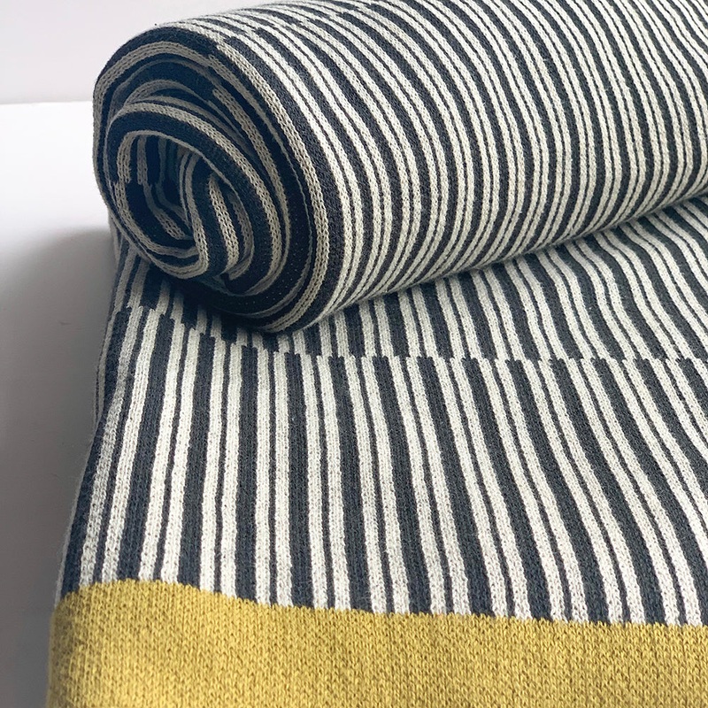 TWILIGHT Stripe Knitted Throw Blanket - Dark Grey Rifle Green White