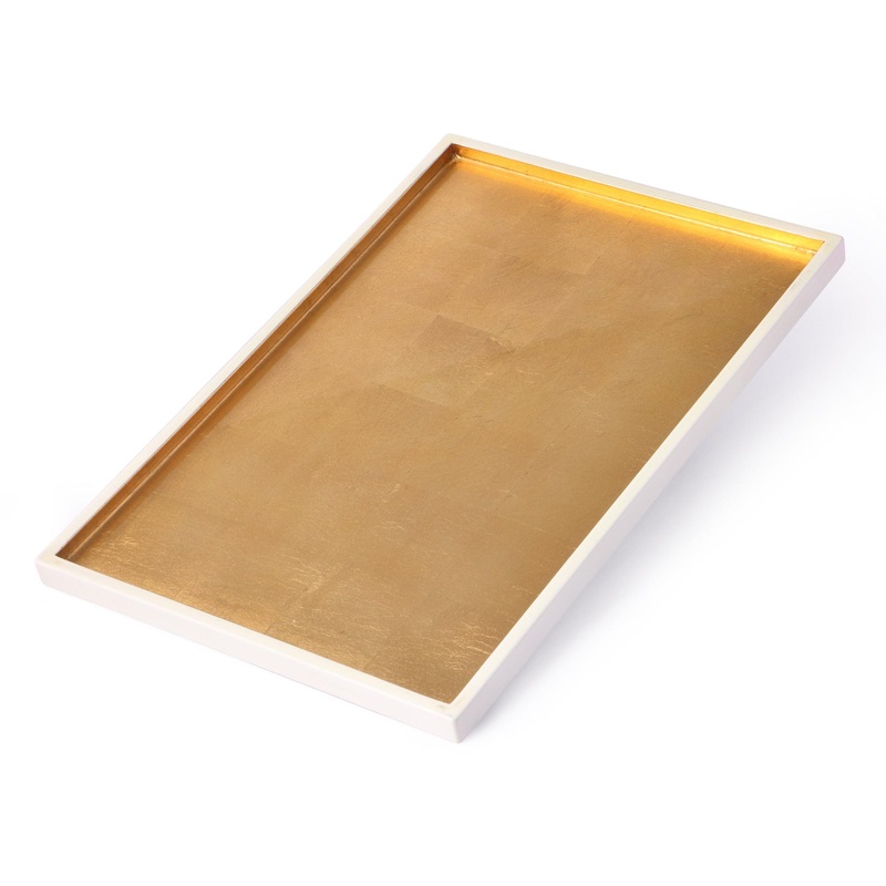White & Gold Rectangle Lacquer Tray (Small)