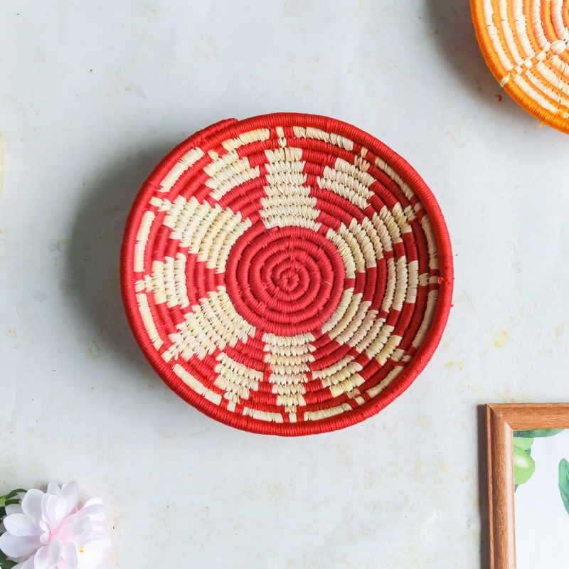 Red Patterned Handwoven Basket