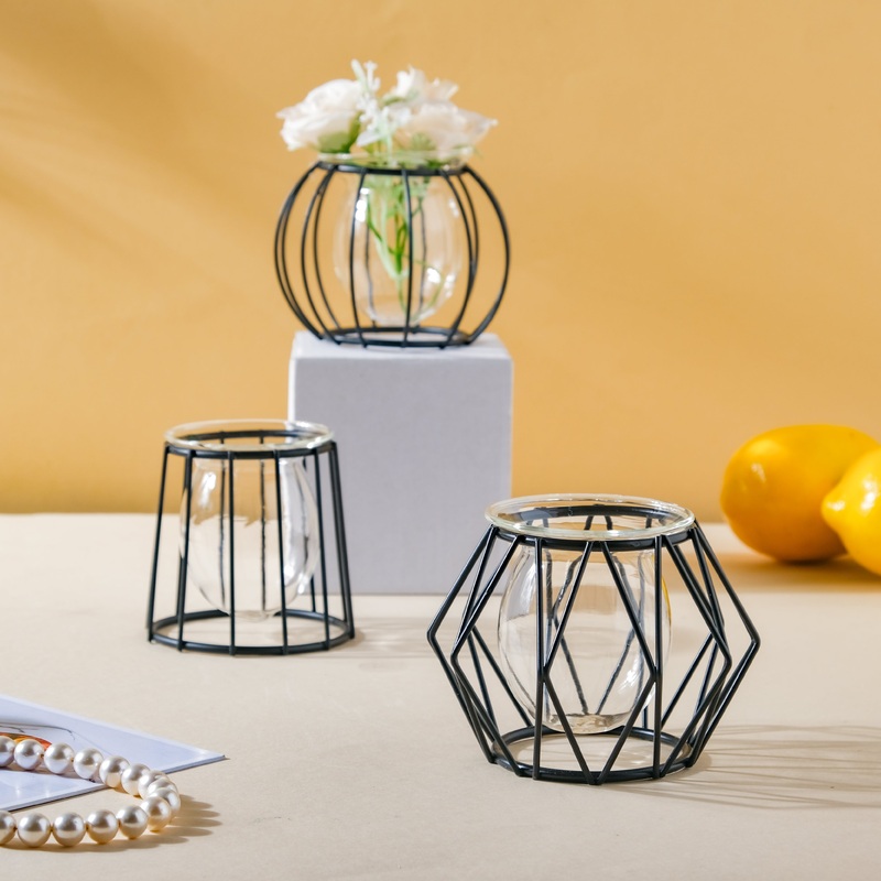 Metal and Glass Planter - Black