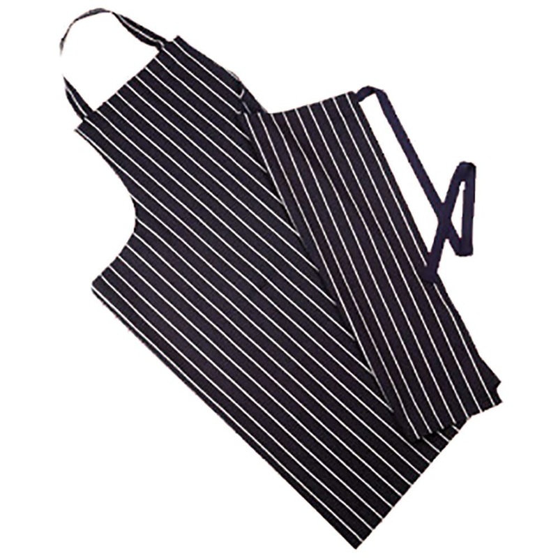 Butchers Stripe Apron Navy Traditional Long Woven