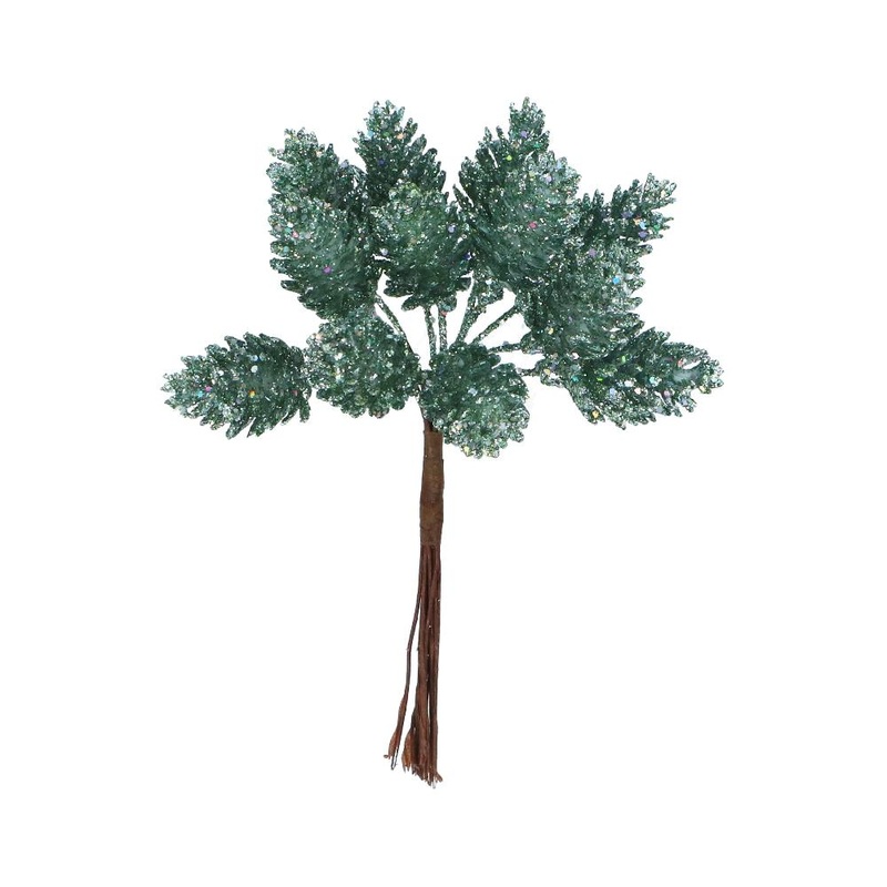Forest Green Sparkling Cone Bunch Decoration - 12cm