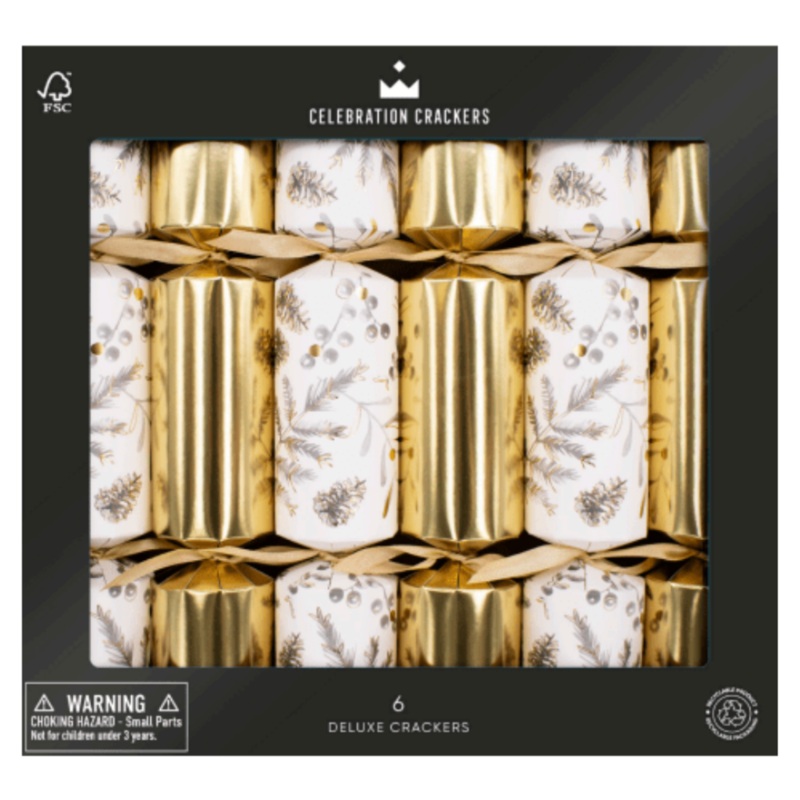 Golden Botanical Christmas Crackers - Set of 6