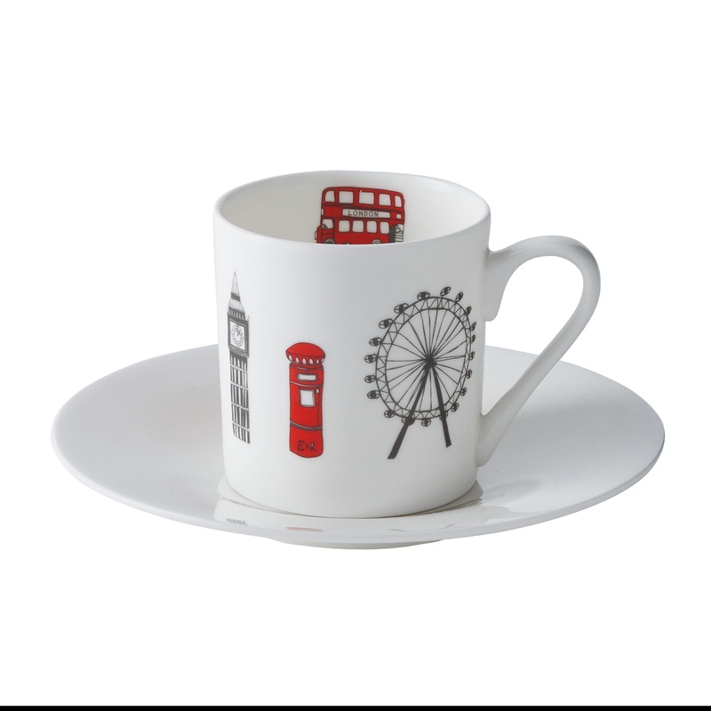 Victoria Eggs London Skyline Espresso Cup & Saucer  Set of 2