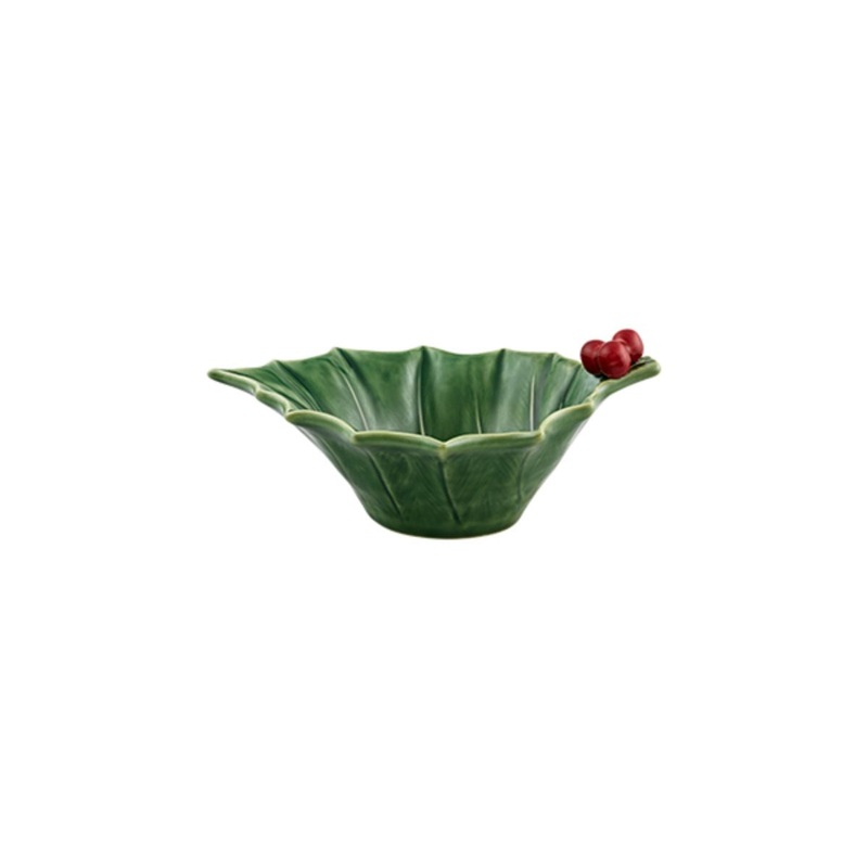 Bordallo Pinheiro Christmas Holly Deep Leaf Bowl - 21cm