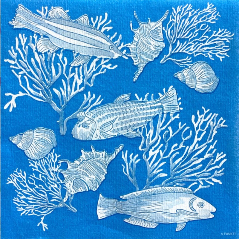 Francoise Paviot Dinner Napkins - Coral Blue