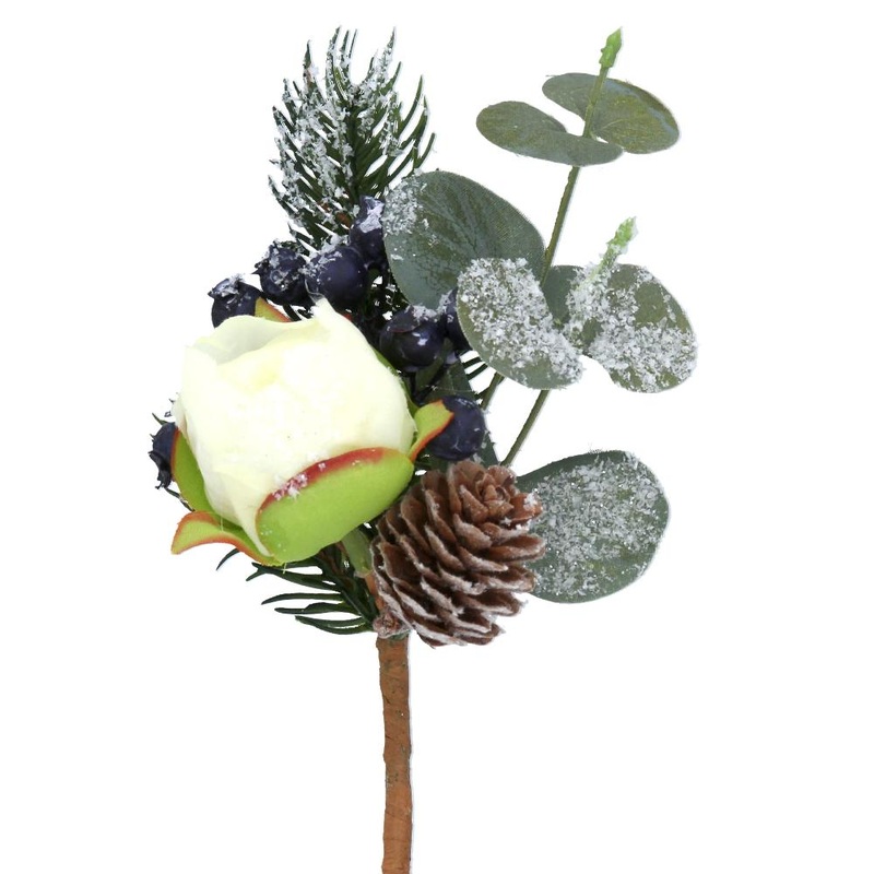 Frosted Eucalyptus, Cone & Peony Decoration - 17cm