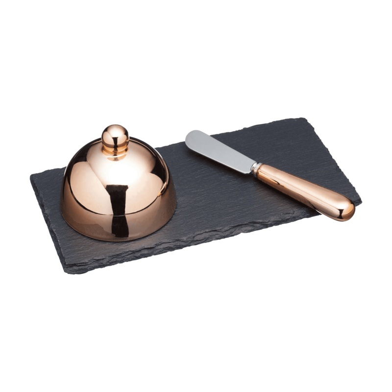 Copper Butter Cloche on Slate Set