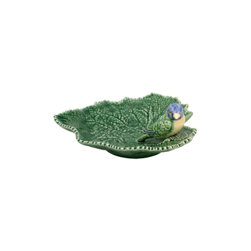 Bordallo Pinheiro Leaf Dish with Blue Bird