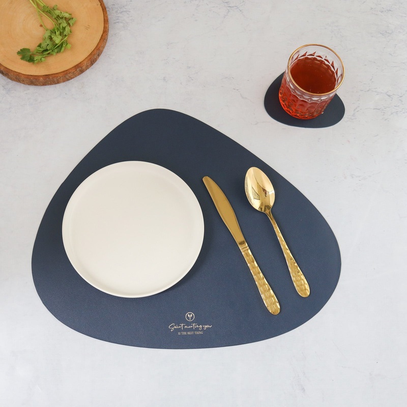 Dark Blue Leather Dinner Mat Set of 4