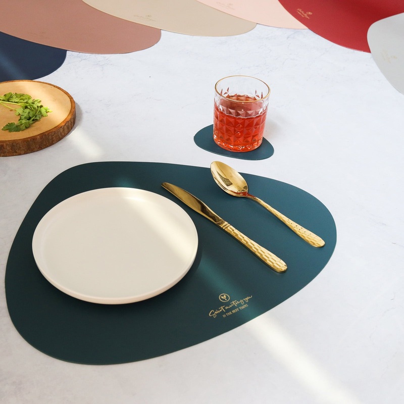 Dark Green Leather Dinner Mat Set of 4
