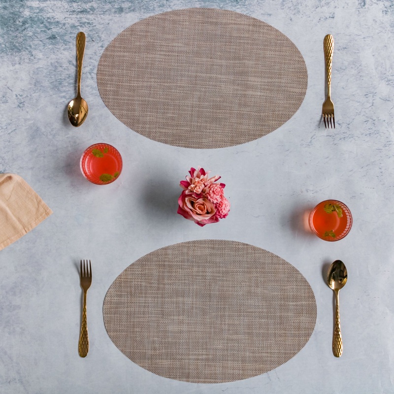 Oval Dining Table Mat Beige Set of 2