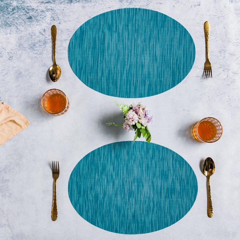 Oval Table Mat Blue Set of 2